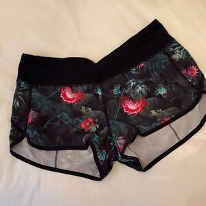 Lululemon Running Shorts - Black with Teal & Pink Floral Print